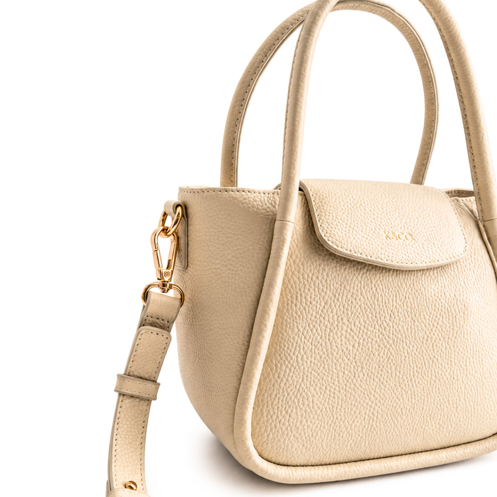 K&Co. Genuine Leather Flapover Mini Tote Bag - BEIGE