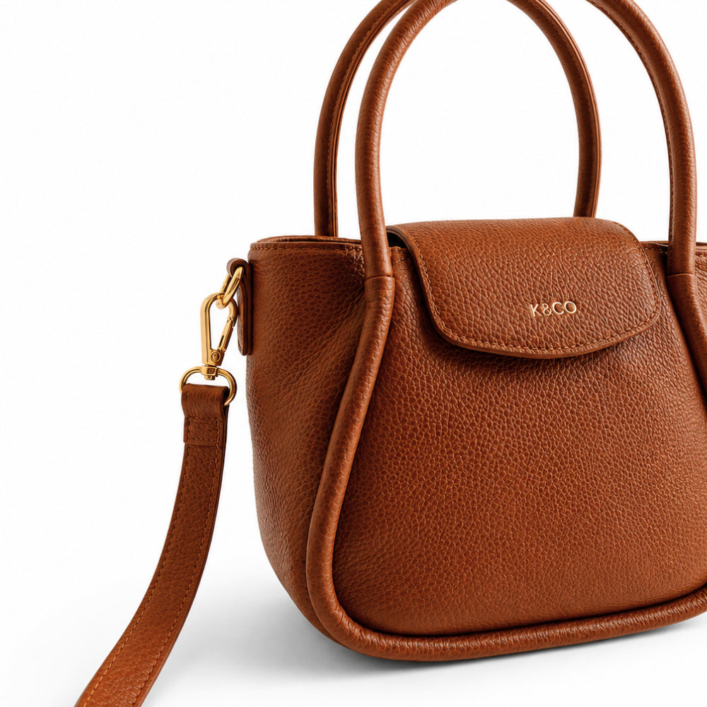 K&Co. Genuine Leather Flapover Mini Tote Bag - TAN