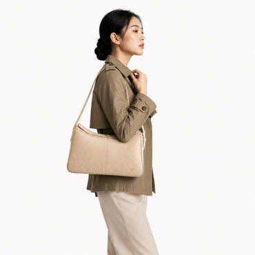 K&Co. Genuine Leather Clasp Shoulder Bag - BEIGE