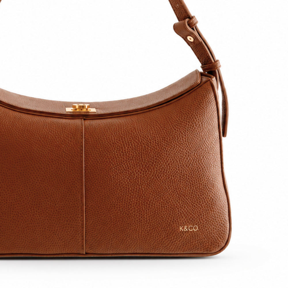 K&Co. Genuine Leather Clasp Shoulder Bag - TAN
