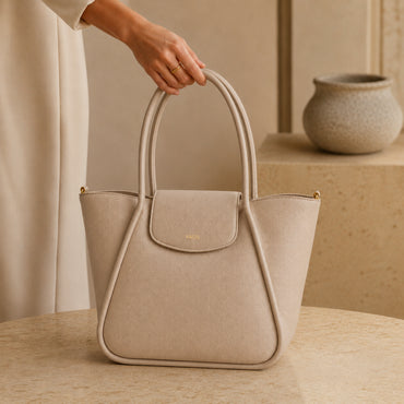 K&Co. Genuine Leather Flapover Tote Bag - BEIGE