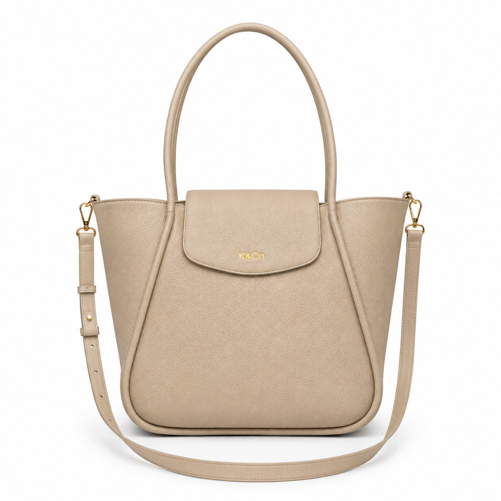 K&Co. Genuine Leather Flapover Tote Bag - BEIGE