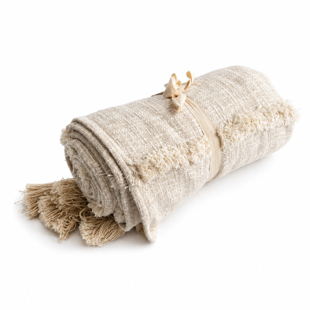 Evergreen Collection Textured Cotton Throw - NATURAL