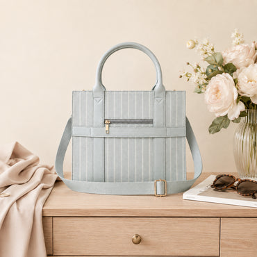 Grace Collection Jacquard Structured Tote Bag - SAGE STRIPE