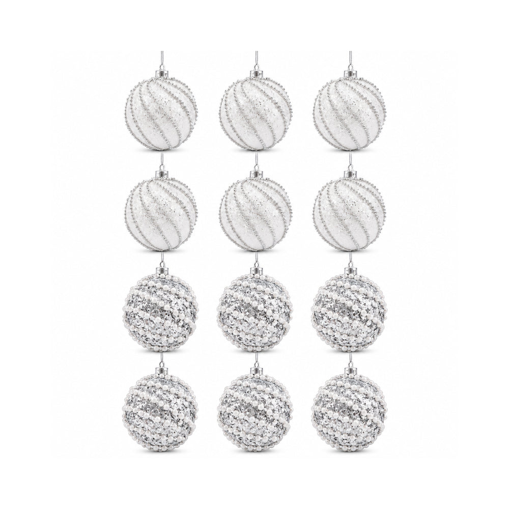 Plum Pudding Christmas Ornaments 12pk 8cm Silver