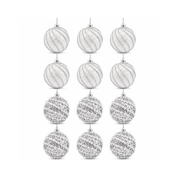 Plum Pudding Christmas Ornaments 12pk 8cm Silver