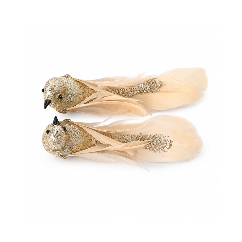 Plum Pudding Christmas Ornaments Bird 2pk One Size Gold