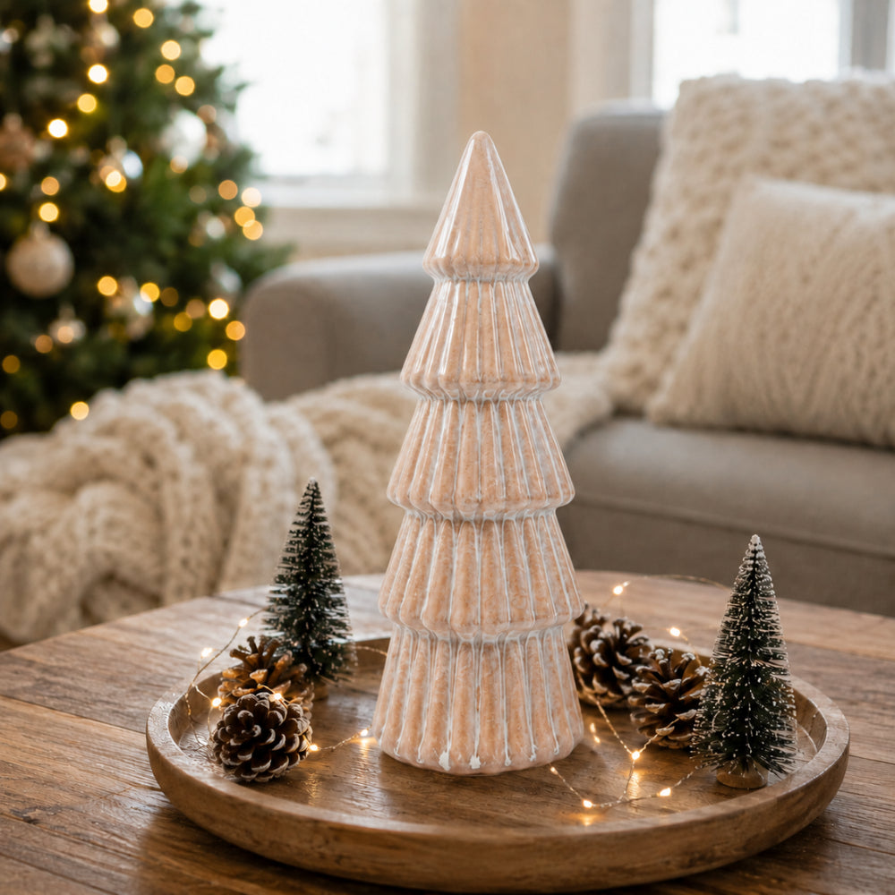 Plum Pudding Christmas Ceramic Tree Small Taupe