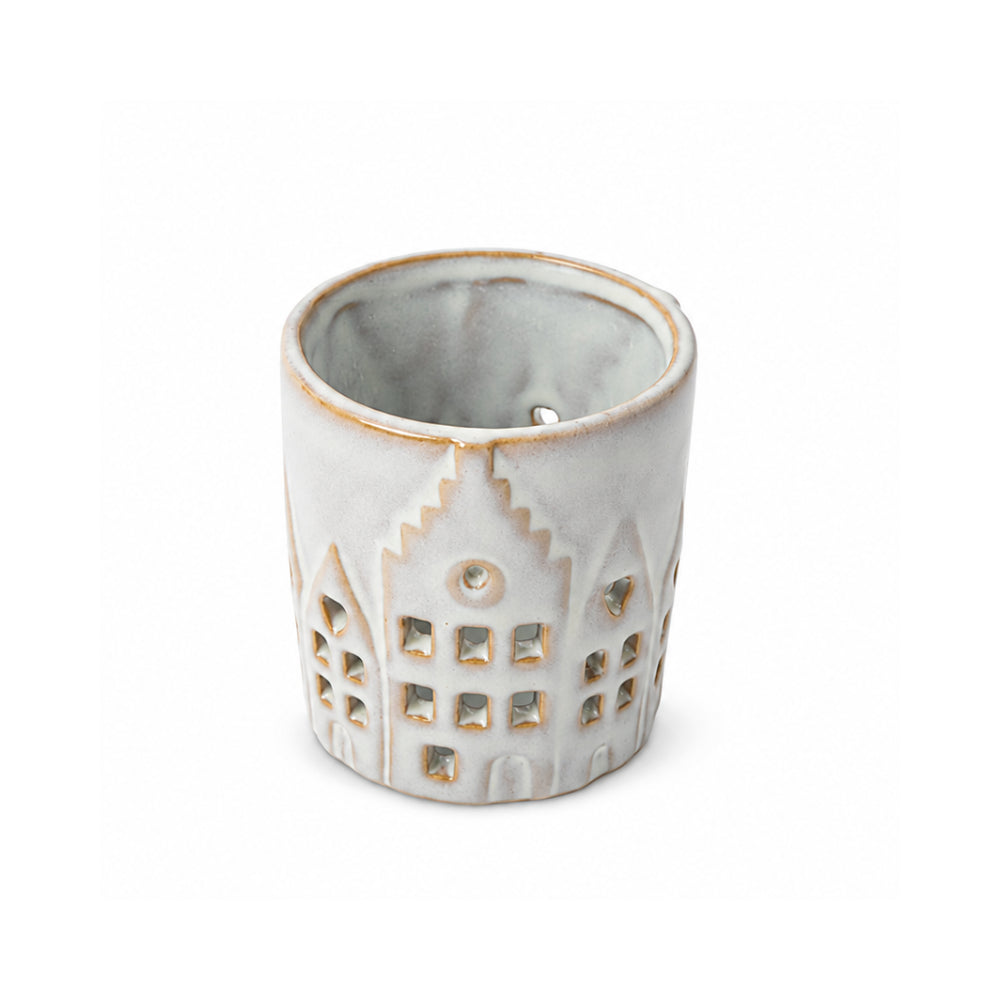 Plum Pudding Christmas Ceramic Candle Votive Large White