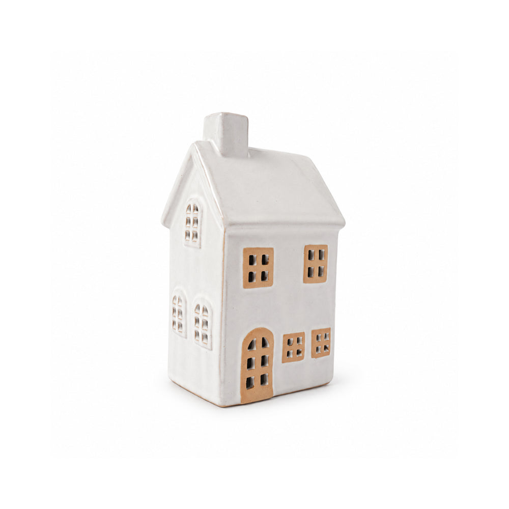 Plum Pudding Christmas Ceramic Village Decoration Medium Glazed White