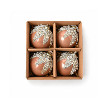 Plum Pudding Christmas Glass Christmas Ornament 4pk Gold Beaded Top
