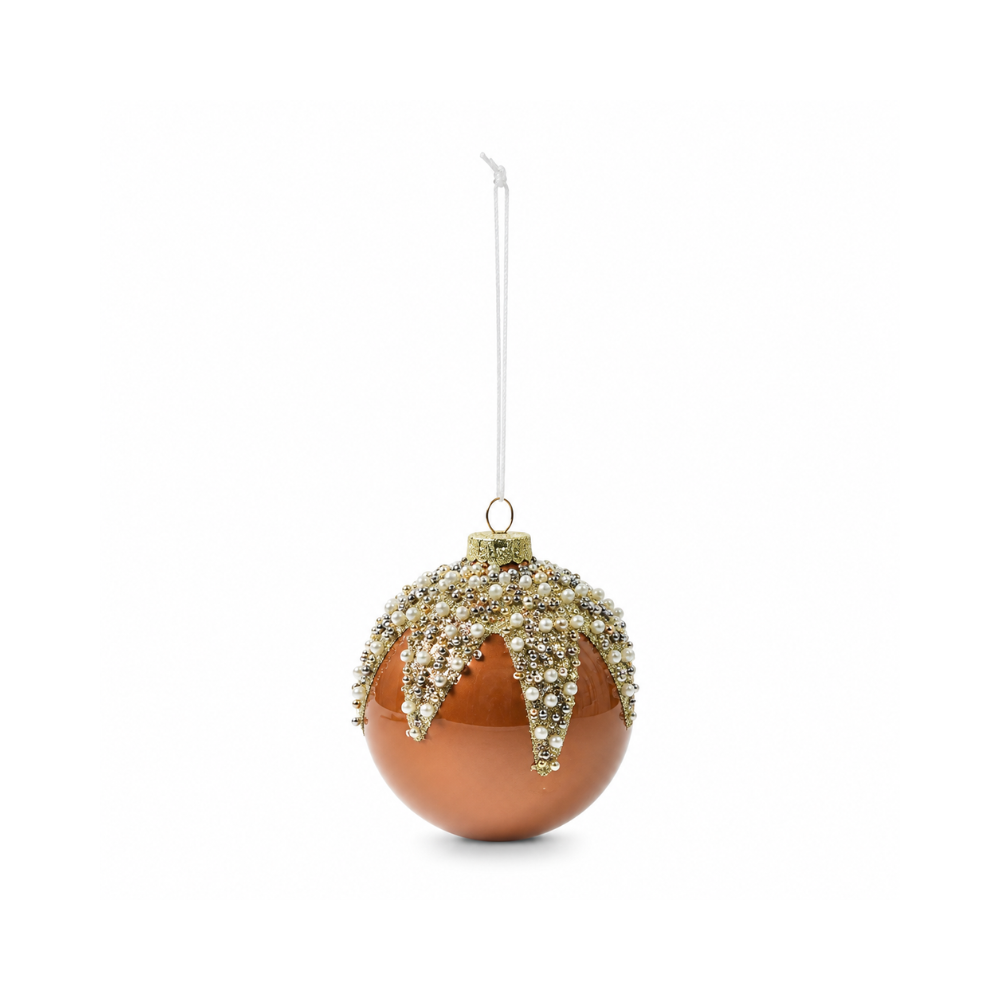 Plum Pudding Christmas Glass Christmas Ornament 4pk Gold Beaded Top