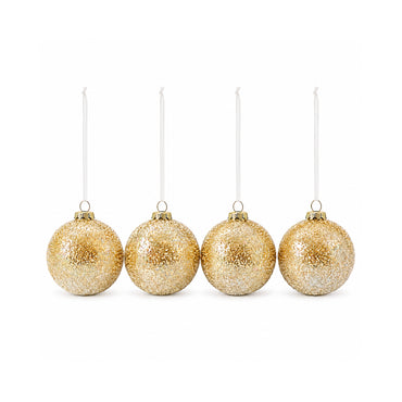 Plum Pudding Christmas Glass Christmas Ornament 4pk Gold Molten Glaze