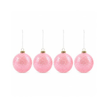 Plum Pudding Christmas Glass Christmas Ornament 4pk Blush Pink Molten Glaze