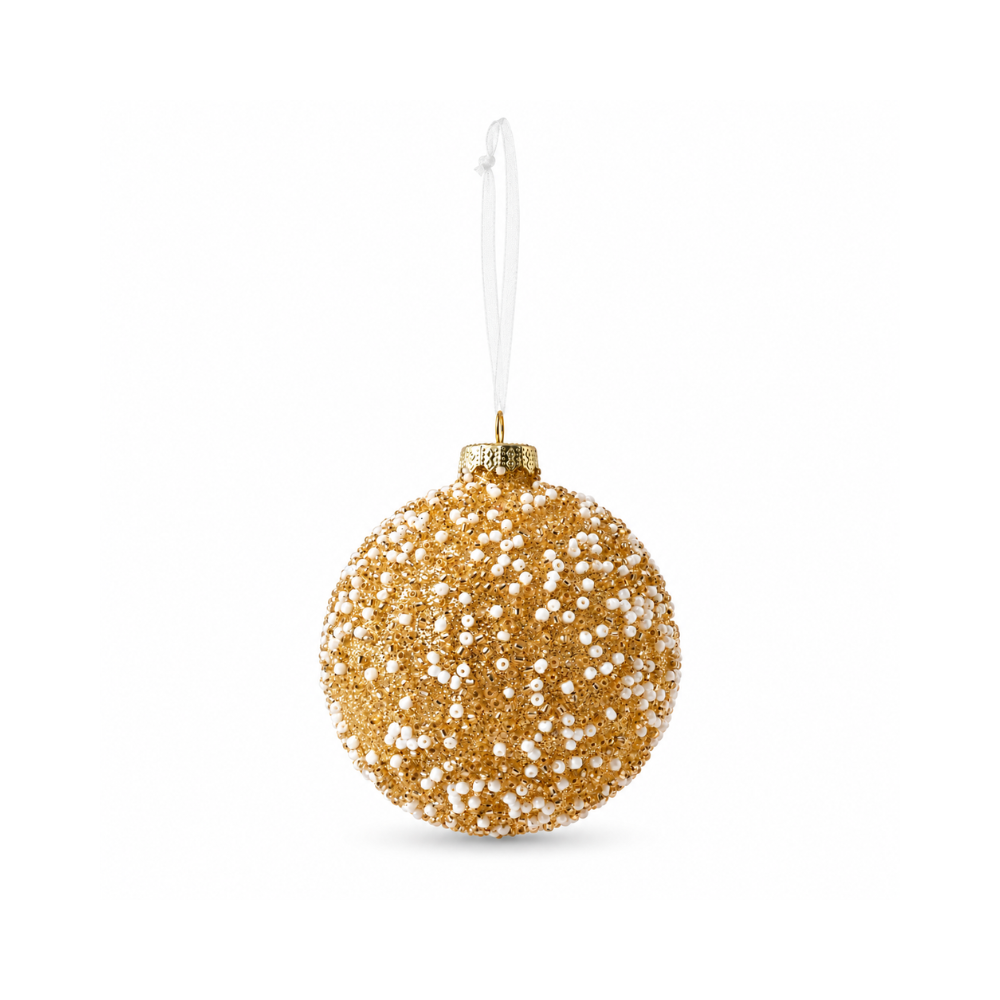 Plum Pudding Christmas Glass Christmas Ornament 4pk Beaded Gold