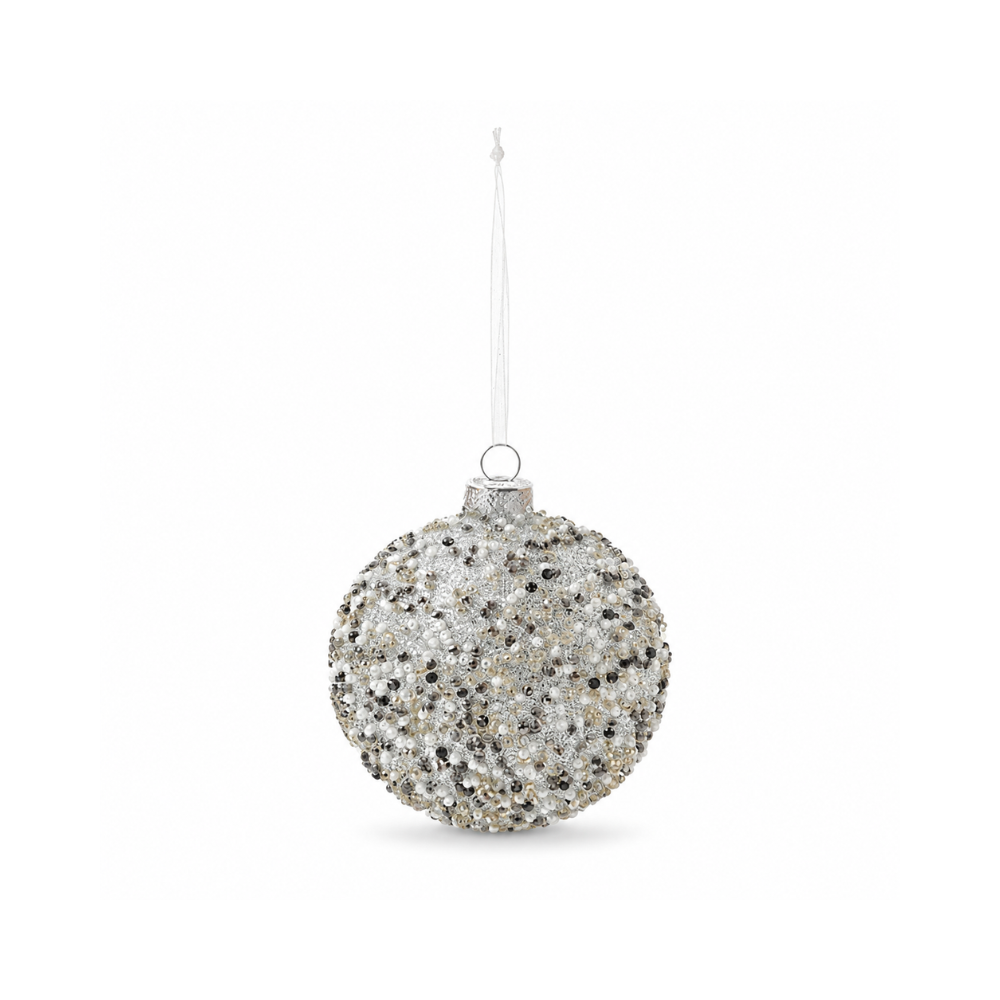 Plum Pudding Christmas Glass Christmas Ornament 4pk Beaded Silver
