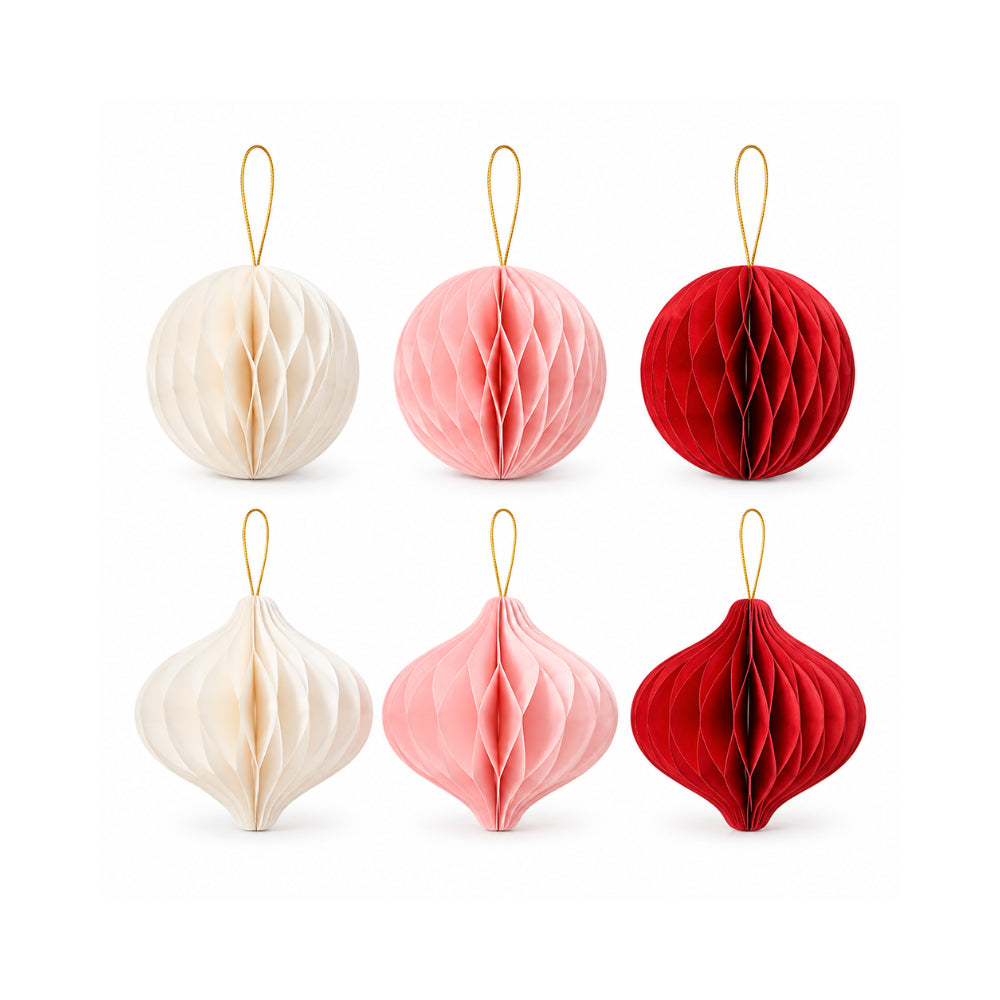 Plum Pudding Christmas Paper Ornaments 6pk Blush & Red