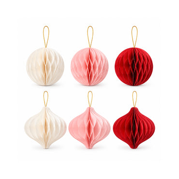 Plum Pudding Christmas Paper Ornaments 6pk Blush & Red