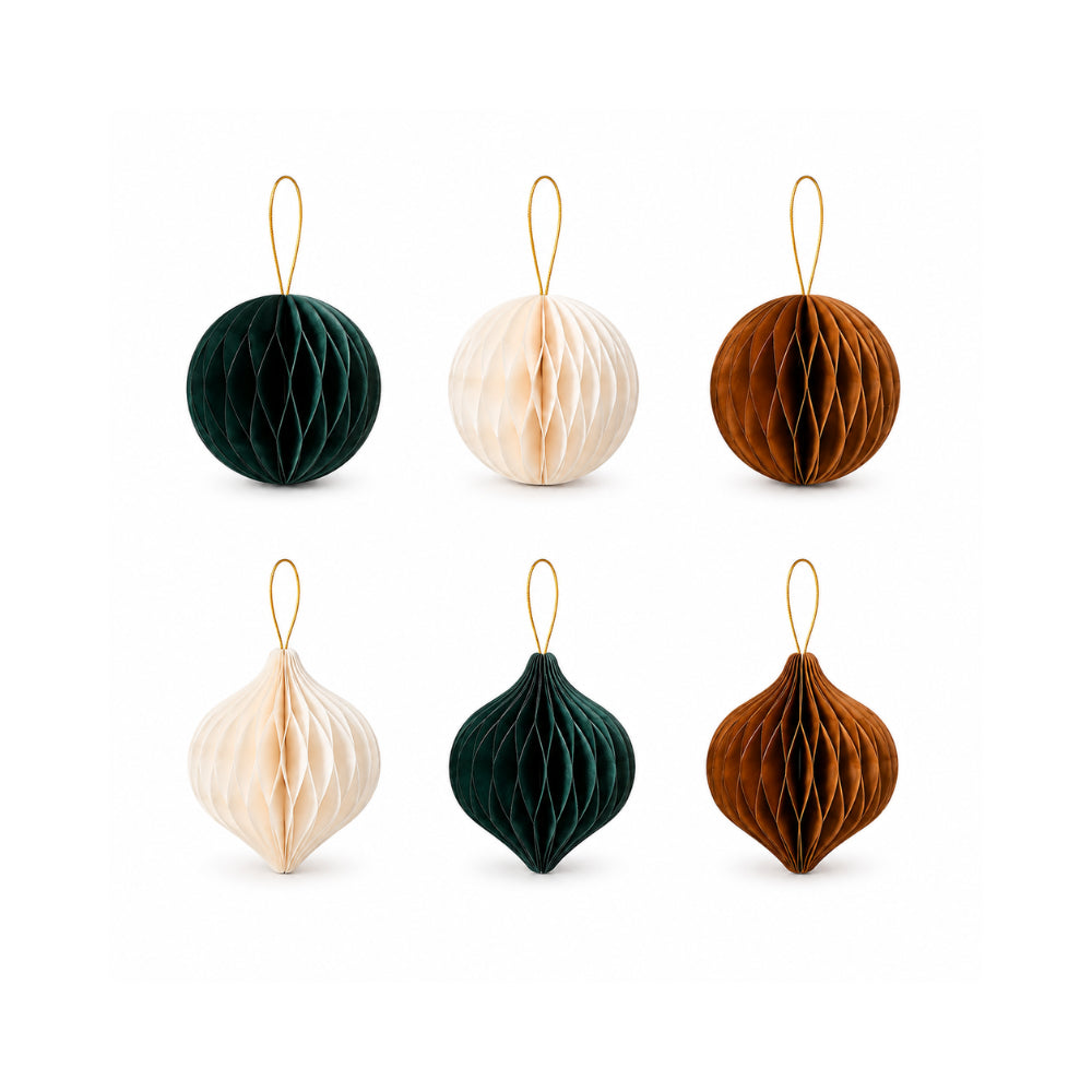 Plum Pudding Christmas Paper Ornaments 6pk Green & Brown