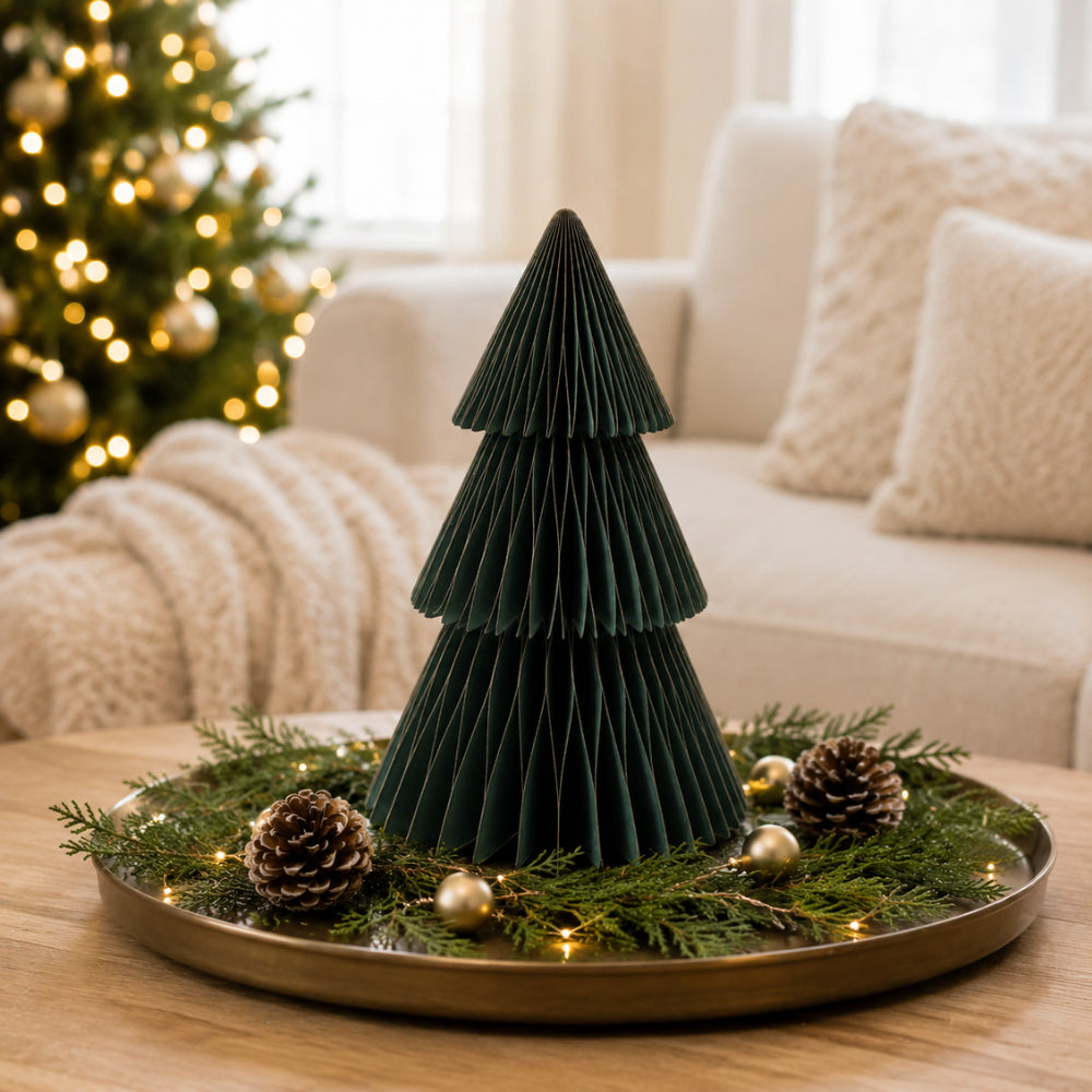 Plum Pudding Christmas Paper Tree Mantle Decoration Green