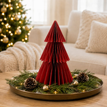 Plum Pudding Christmas Paper Tree Mantle Decoration Red