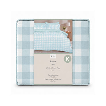 K&Co. House Series Sunwashed Quilt Cover Set King - SAGE GINGHAM