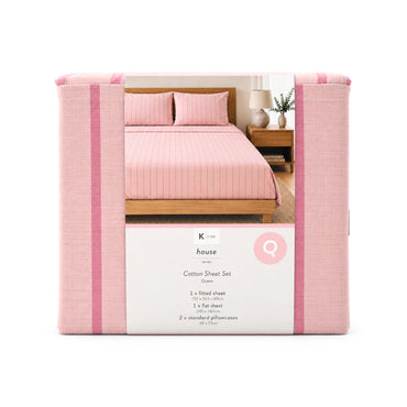 K&Co. House Series Cotton Sheet Set Queen - PINK STRIPE