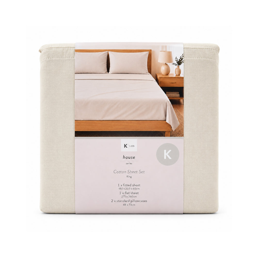 K&Co. House Series Cotton Sheet Set King - CREAM