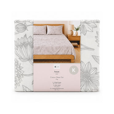 K&Co. House Series Cotton Sheet Set King - FLORAL OUTLINE