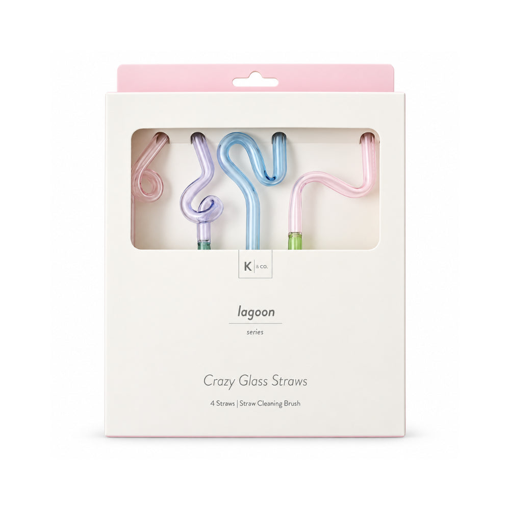 K&Co. Lagoon Series 4 Pack Crazy Glass Straws