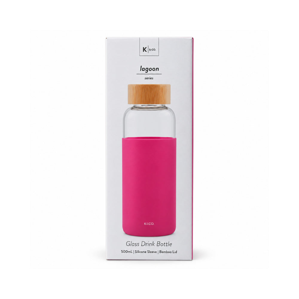 K&Co. Lagoon Series Glass & Silicone Drink Bottle - FUCHSIA
