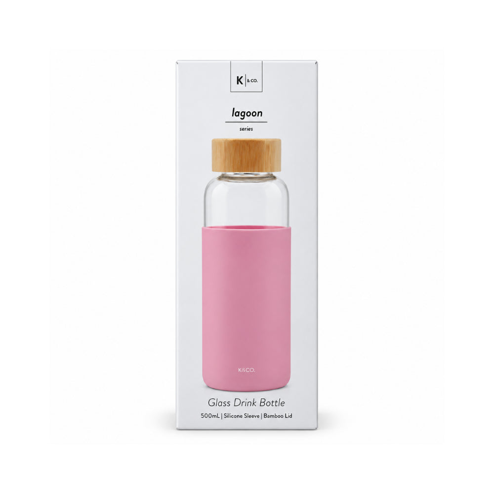 K&Co. Lagoon Series Glass & Silicone Drink Bottle - PINK