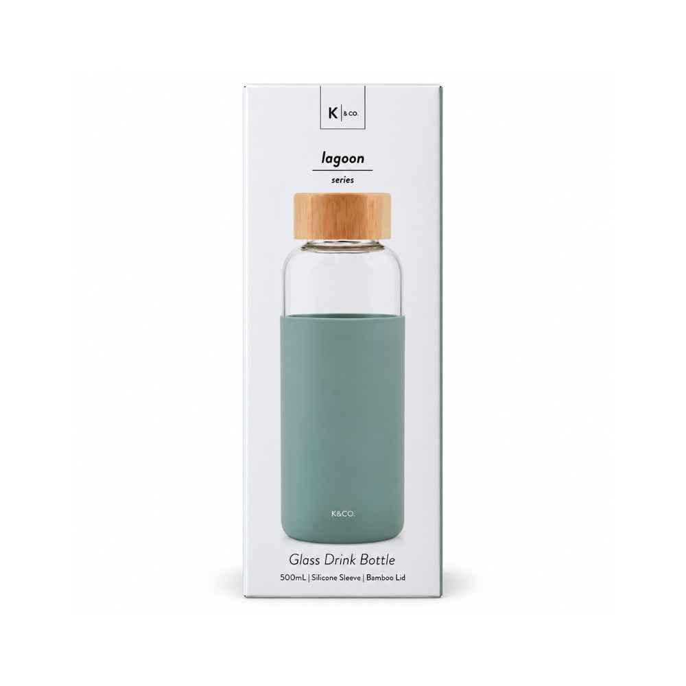 K&Co. Lagoon Series Glass & Silicone Drink Bottle - MINTY