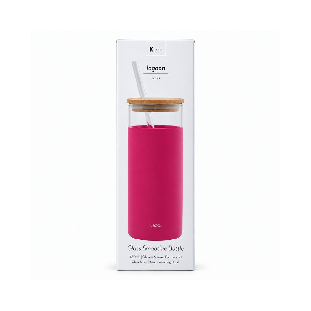 K&Co. Lagoon Series Glass & Silicone Smoothie Bottle - FUCHSIA