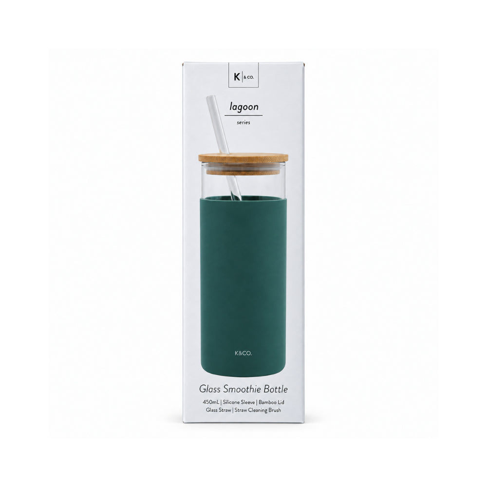 K&Co. Lagoon Series Glass & Silicone Smoothie Bottle - DEEP SAGE