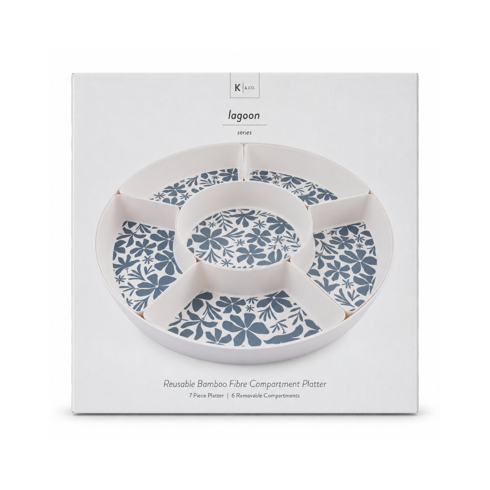K&Co. Lagoon Series Bamboo Compartment Platter - SAGE TROPIC FLORAL