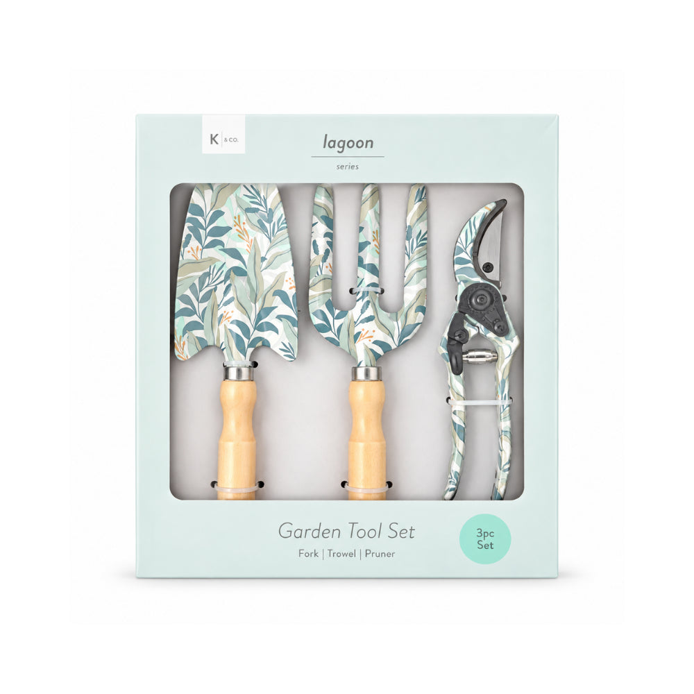 K&Co. Lagoon Series Garden Tool Set 3 Piece - BOTANIC LEAVES