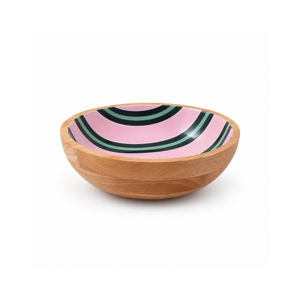 K&Co. Lagoon Series Small Wooden Bowl - PINK STRIPE