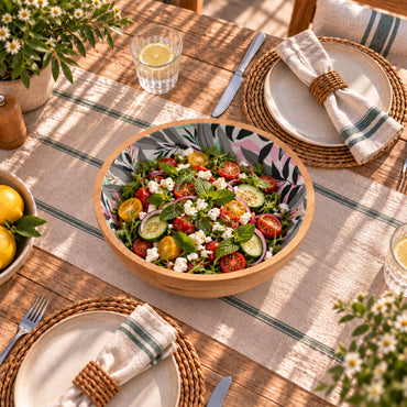 K&Co. Lagoon Series Large Wooden Bowl - BOTANIC LEAVES