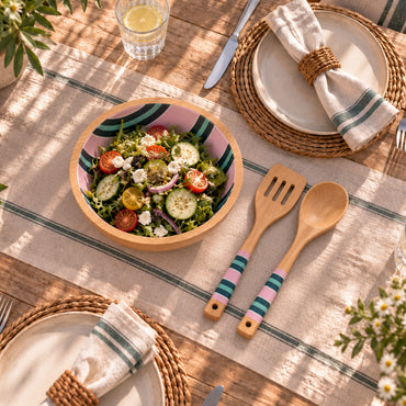 K&Co. Lagoon Series Wooden Utensil Set - PINK STRIPE