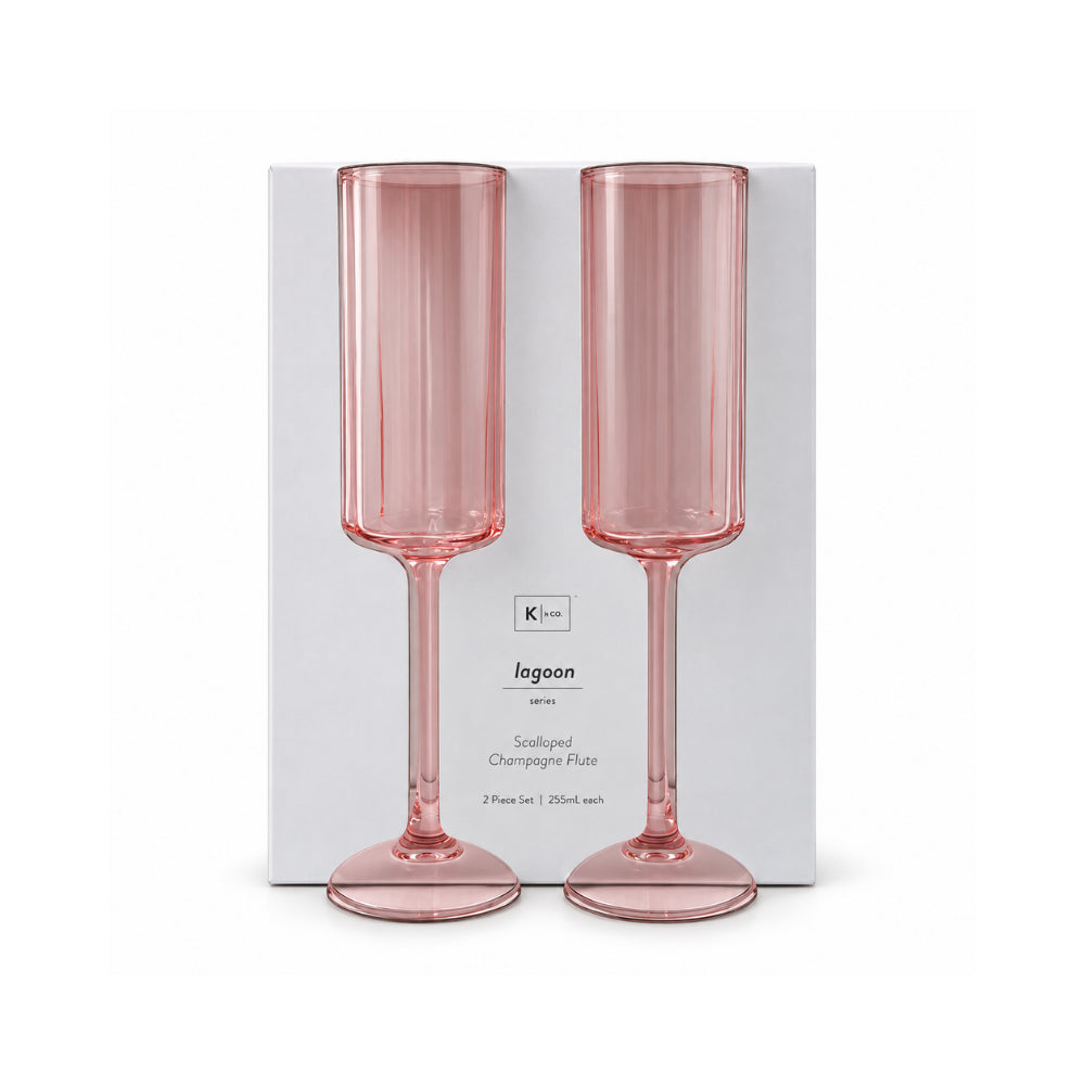 K&Co. Lagoon Series Scalloped Champagne Glass 2 Piece - PINK