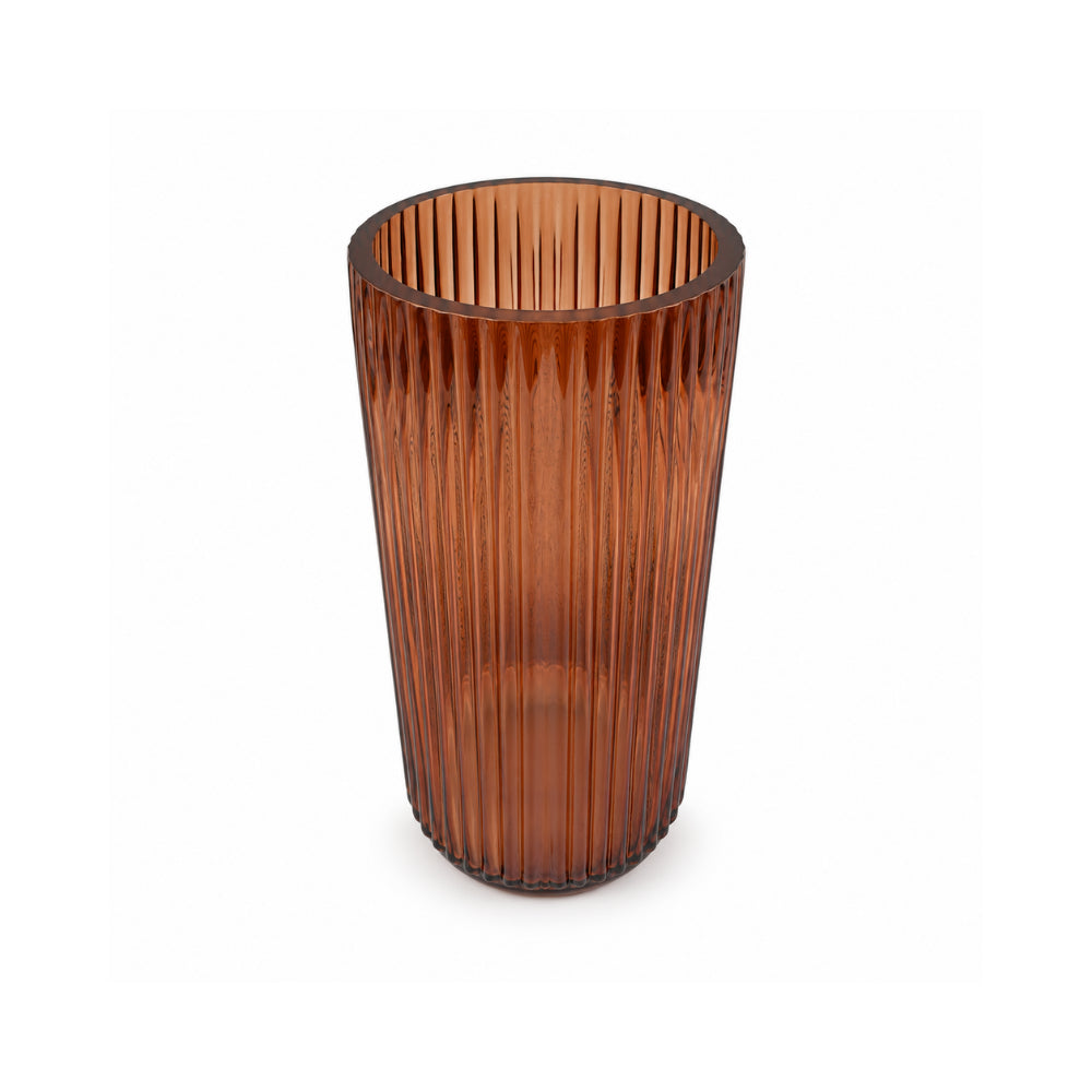K&Co. Lagoon Series Large Reeded Vase- AMBER