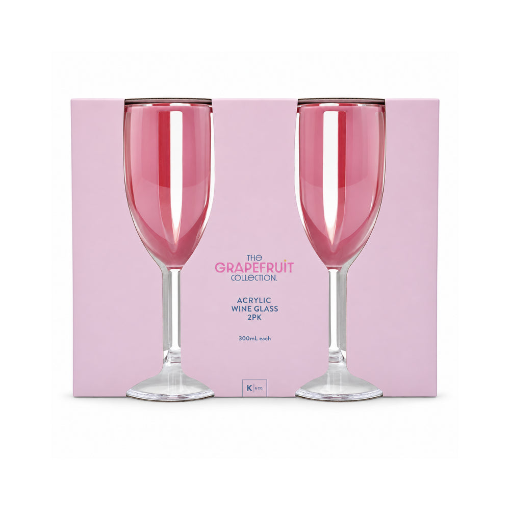 The Grapefruit Collection Acrylic Striped Wine Glass 2 Piece - PINK