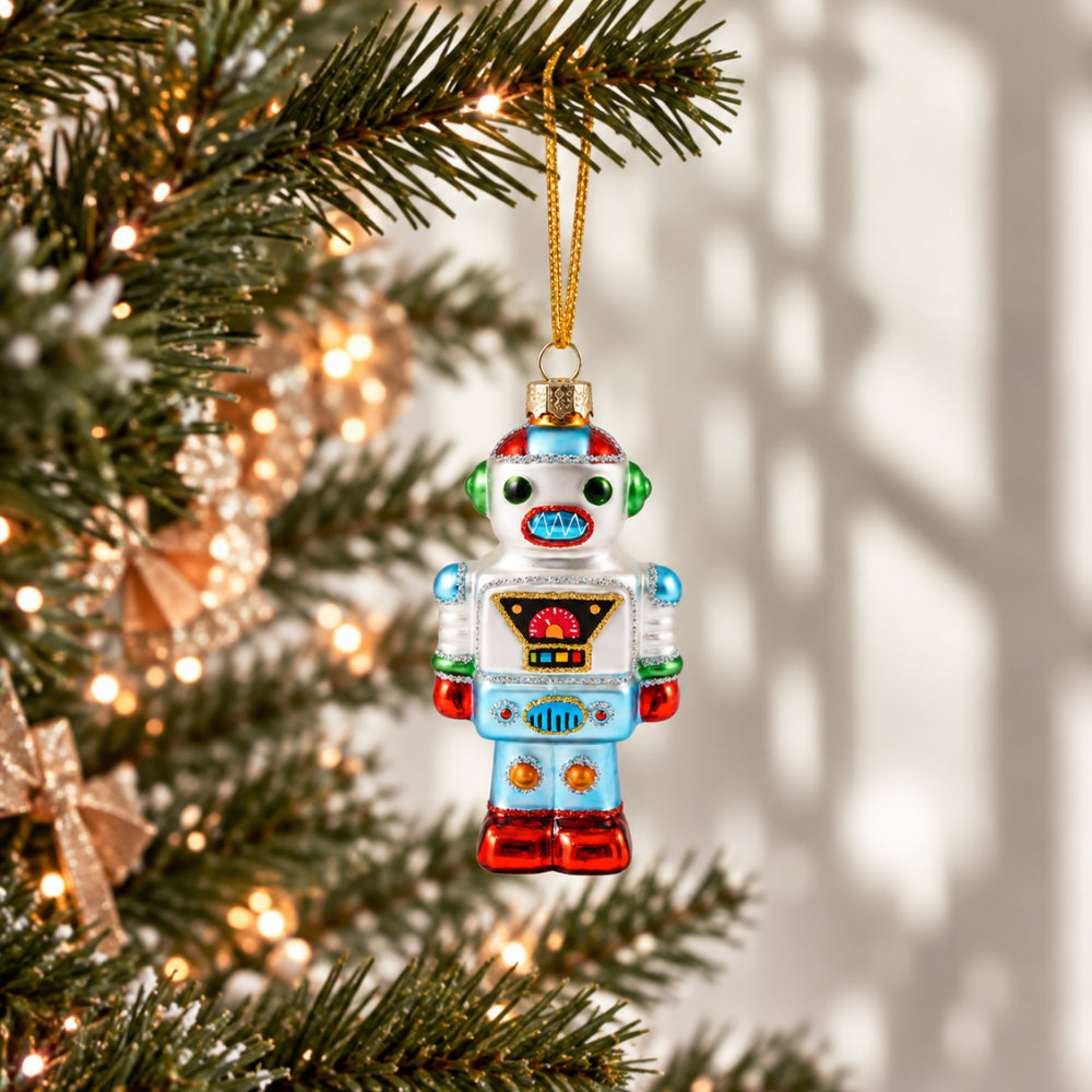 Holly Days Christmas Collection Glass Tree Decoration - RETRO ROBOT
