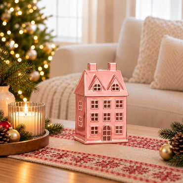 Holly Days Christmas Collection Medium Alloy House Ornament - PINK