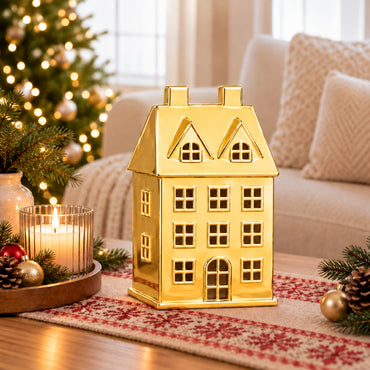 Holly Days Christmas Collection Large Alloy House Ornament - GOLD