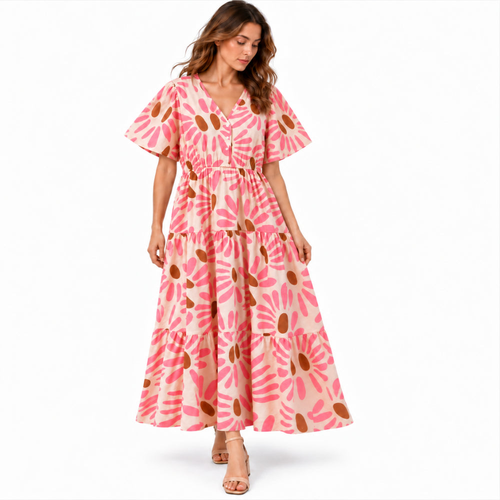 Sun and Sea Collection Cotton Midi Tierred Dress - DAISIES