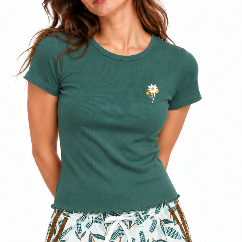 Sun and Sea Collection Applique Rib Knit T-Shirt - FOREST