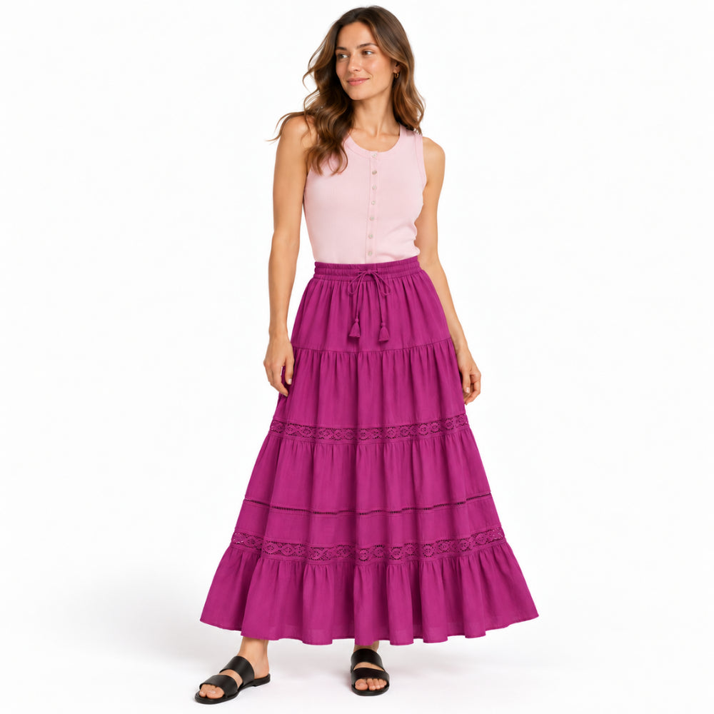 Sun and Sea Collection Trim Flow Tierred Skirt - MULBERRY