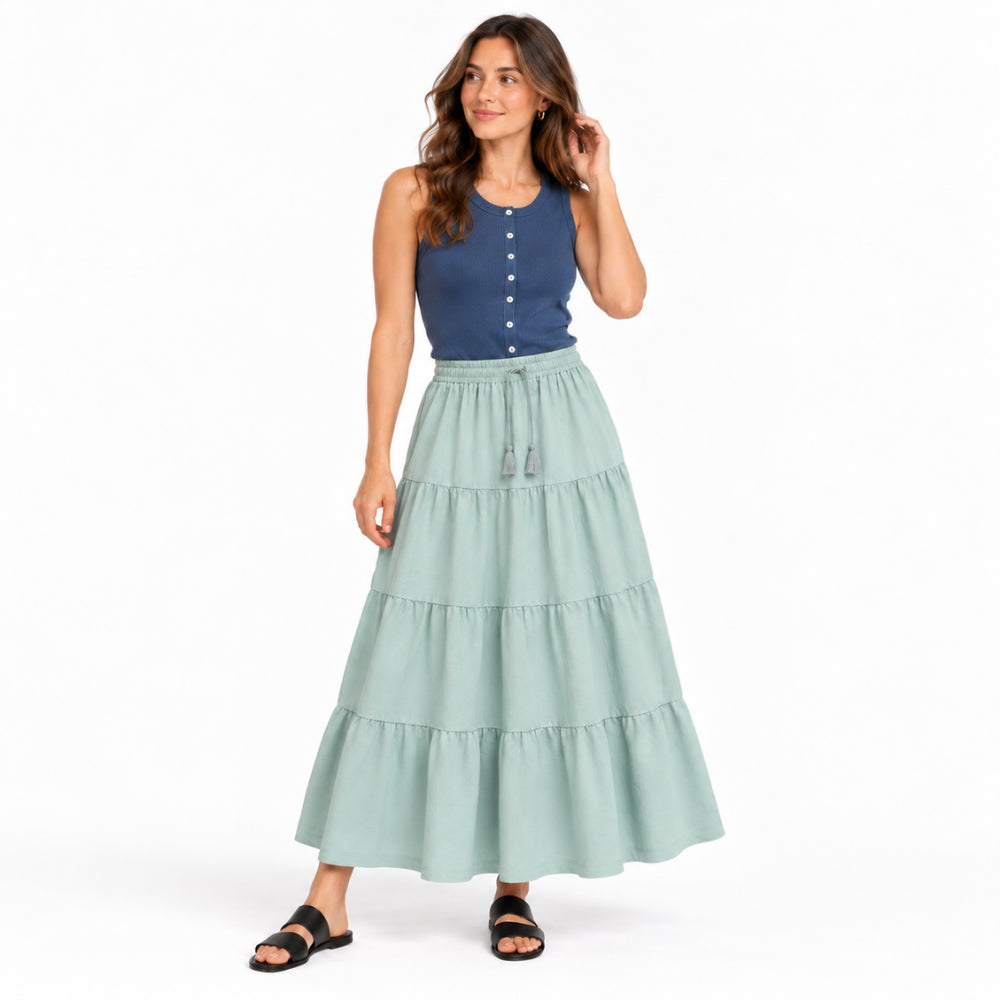 Sun and Sea Collection Flow Tierred Skirt - SEAFOAM